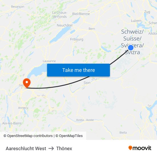 Aareschlucht West to Thônex map