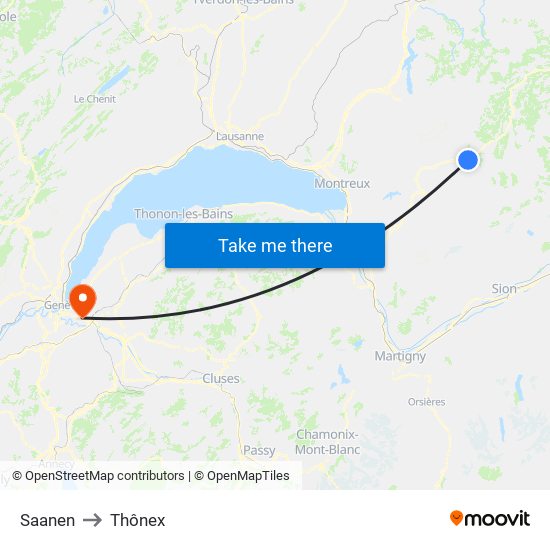 Saanen to Thônex map