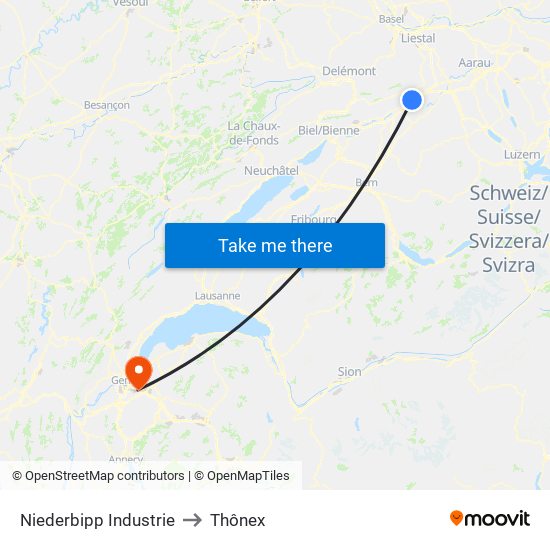 Niederbipp Industrie to Thônex map