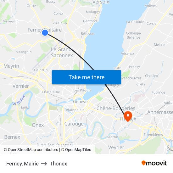 Ferney, Mairie to Thônex map