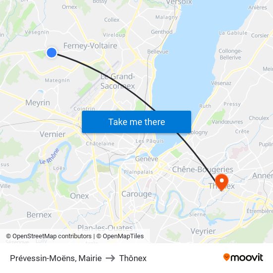 Prévessin-Moëns, Mairie to Thônex map