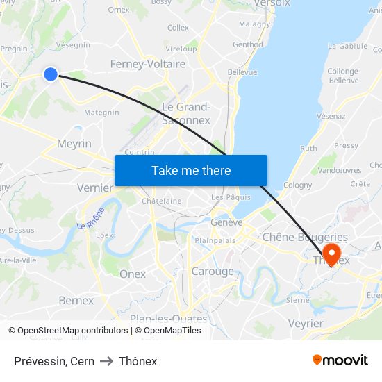 Prévessin, Cern to Thônex map