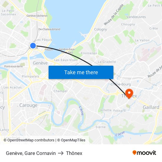 Genève, Gare Cornavin to Thônex map
