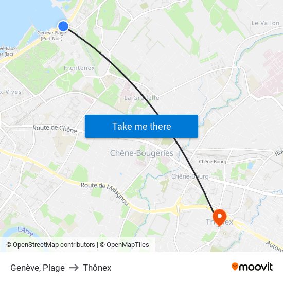 Genève, Plage to Thônex map