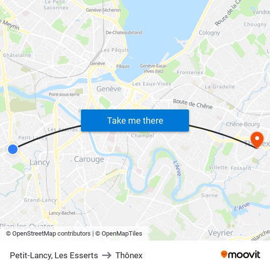 Petit-Lancy, Les Esserts to Thônex map