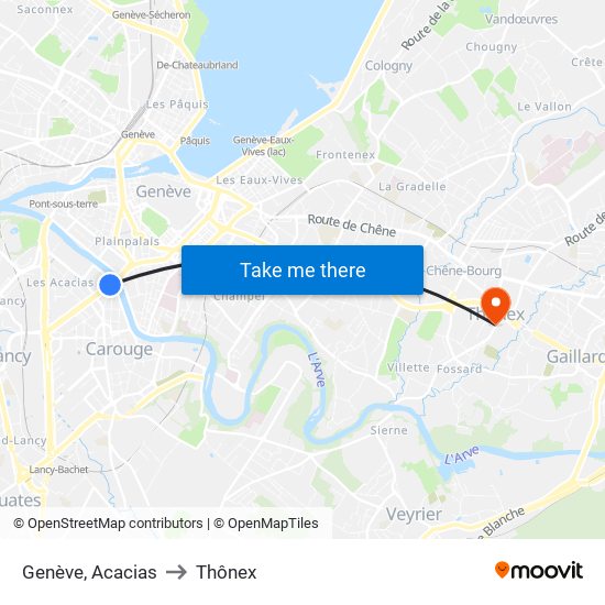 Genève, Acacias to Thônex map