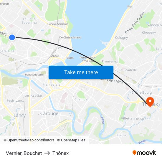 Vernier, Bouchet to Thônex map