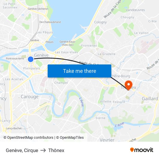 Genève, Cirque to Thônex map