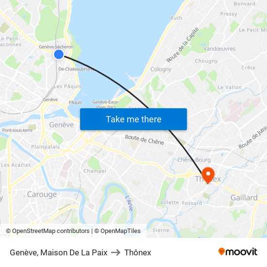 Genève, Maison De La Paix to Thônex map