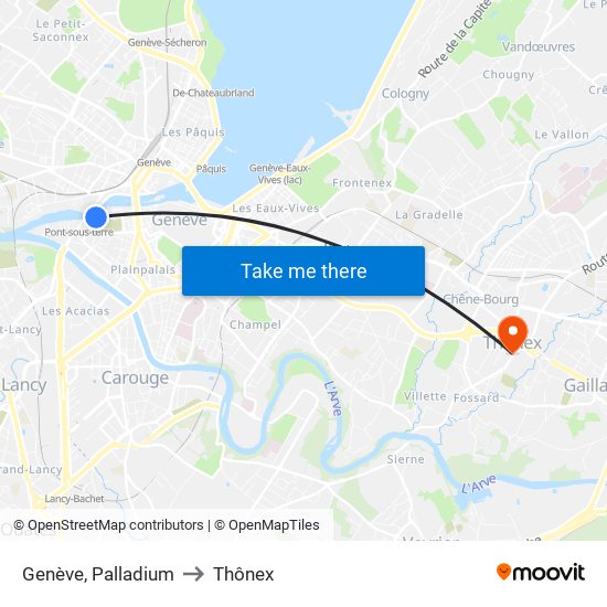 Genève, Palladium to Thônex map