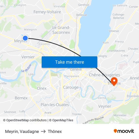 Meyrin, Vaudagne to Thônex map