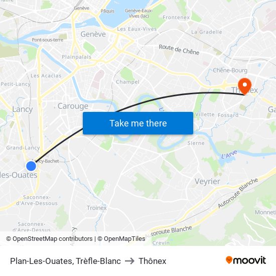 Plan-Les-Ouates, Trèfle-Blanc to Thônex map