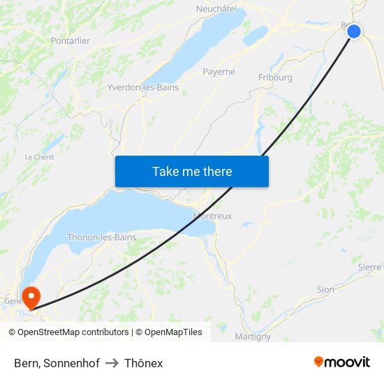 Bern, Sonnenhof to Thônex map