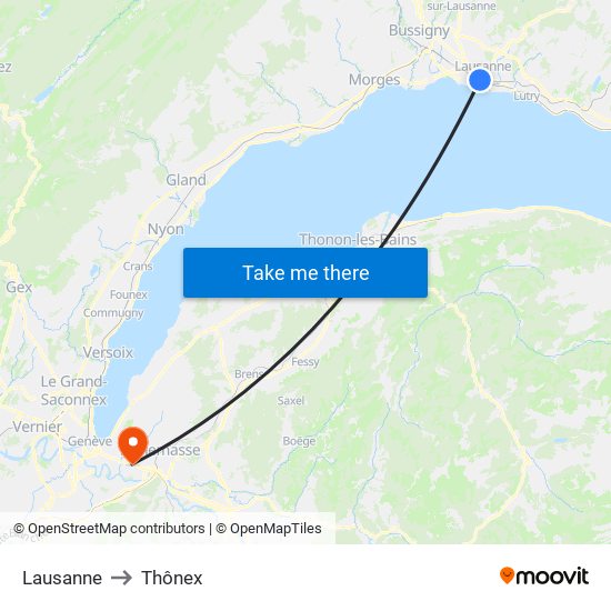 Lausanne to Thônex map