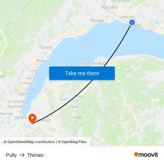 Pully to Thônex map