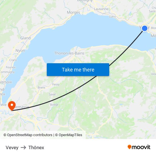 Vevey to Thônex map