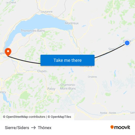 Sierre/Siders to Thônex map