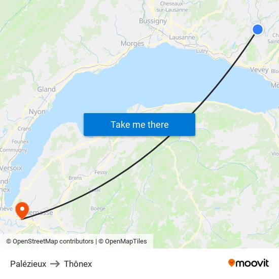 Palézieux to Thônex map