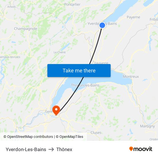 Yverdon-Les-Bains to Thônex map