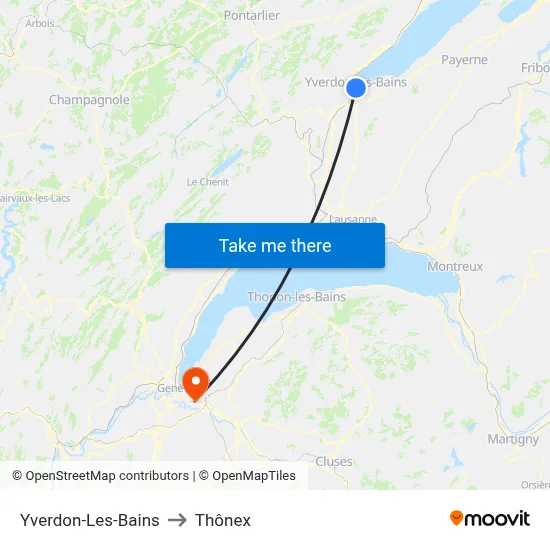 Yverdon-Les-Bains to Thônex map