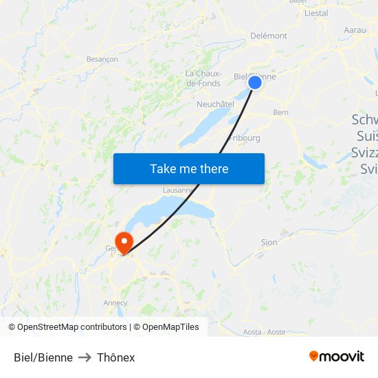 Biel/Bienne to Thônex map