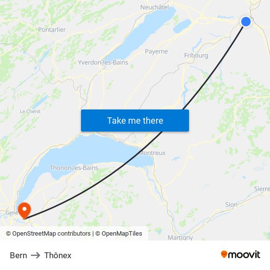 Bern to Thônex map