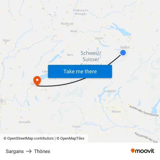 Sargans to Thônex map