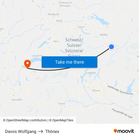 Davos Wolfgang to Thônex map