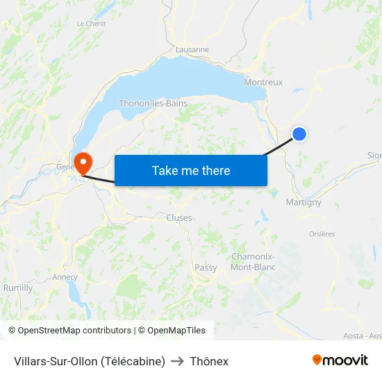 Villars-Sur-Ollon (Télécabine) to Thônex map