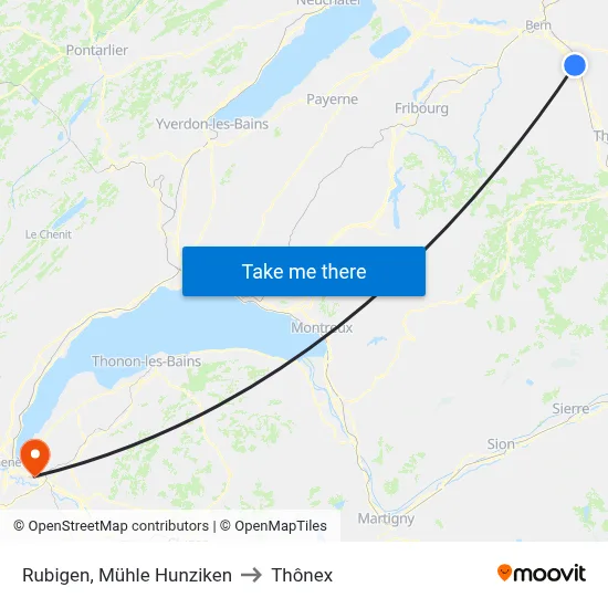 Rubigen, Mühle Hunziken to Thônex map