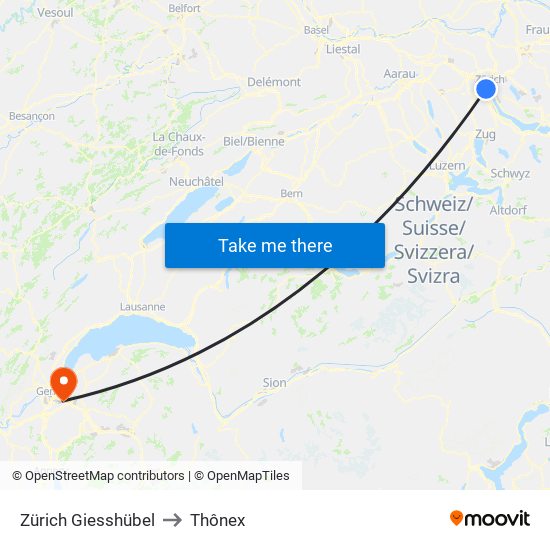 Zürich Giesshübel to Thônex map