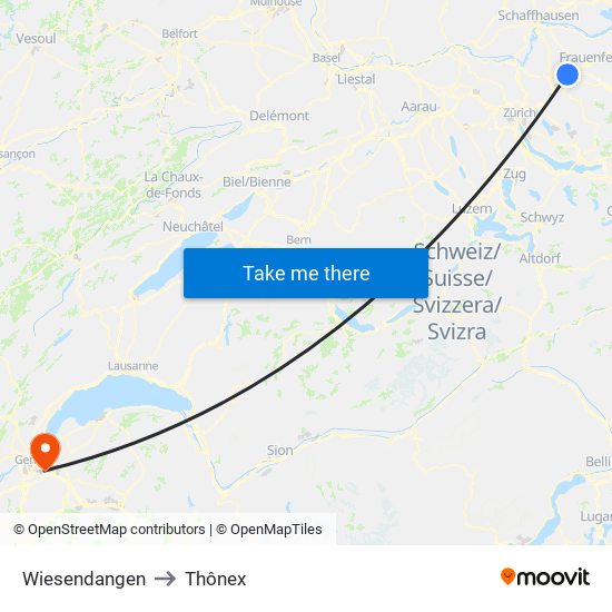 Wiesendangen to Thônex map