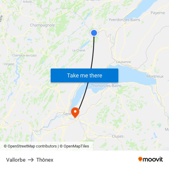 Vallorbe to Thônex map