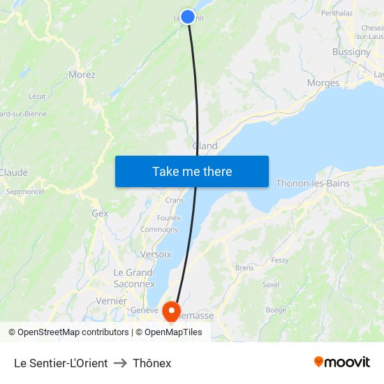 Le Sentier-L'Orient to Thônex map