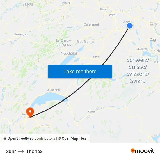Suhr to Thônex map