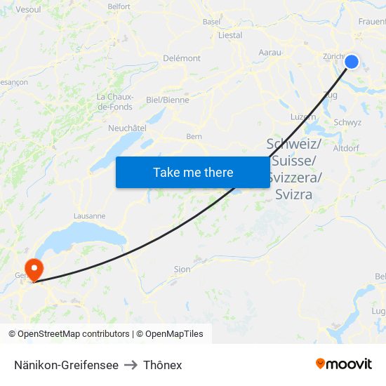 Nänikon-Greifensee to Thônex map