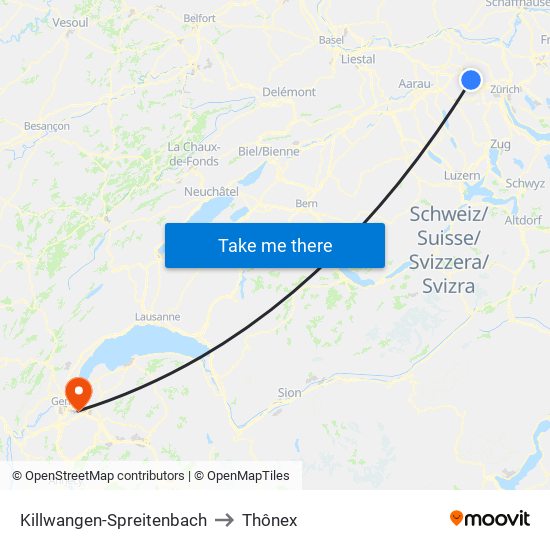 Killwangen-Spreitenbach to Thônex map