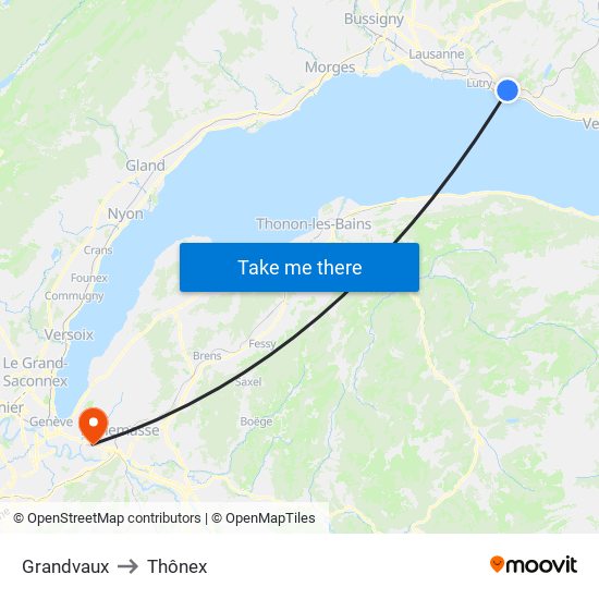 Grandvaux to Thônex map