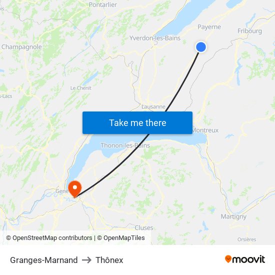 Granges-Marnand to Thônex map