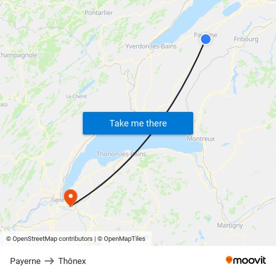 Payerne to Thônex map