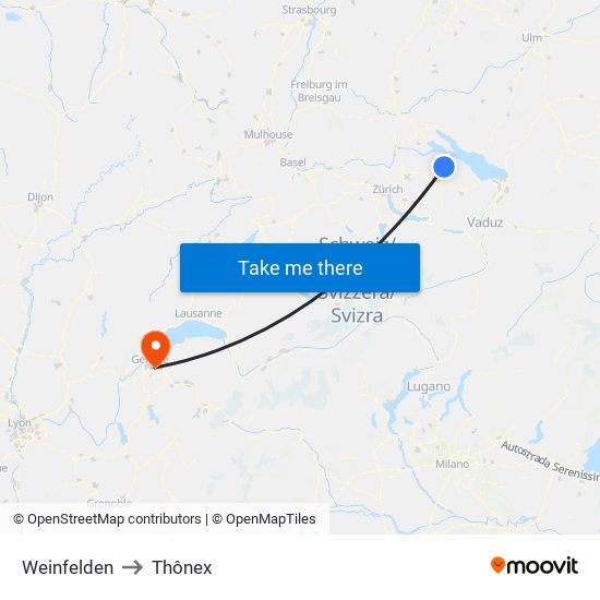 Weinfelden to Thônex map