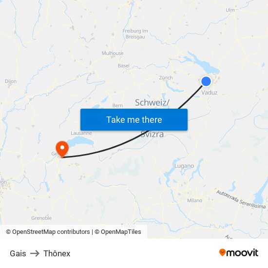 Gais to Thônex map