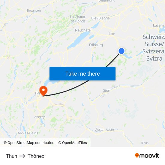 Thun to Thônex map