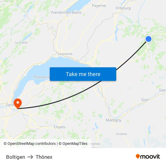 Boltigen to Thônex map