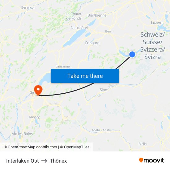 Interlaken Ost to Thônex map