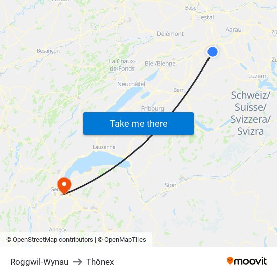 Roggwil-Wynau to Thônex map