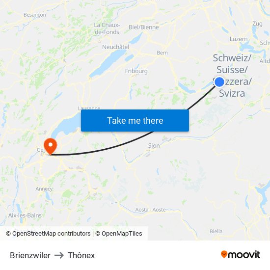 Brienzwiler to Thônex map