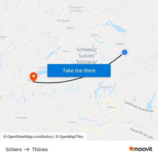 Schiers to Thônex map