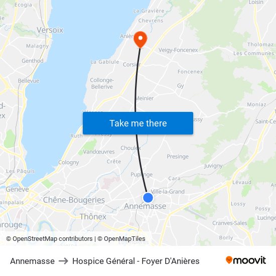 Annemasse to Hospice Général - Foyer D'Anières map