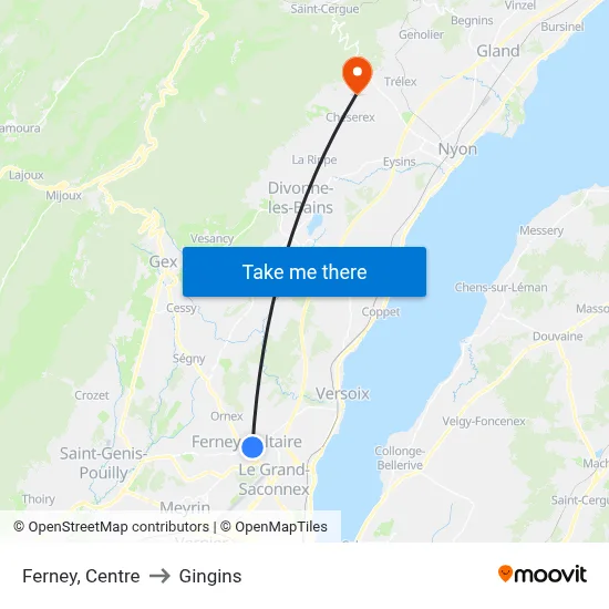 Ferney, Centre to Gingins map